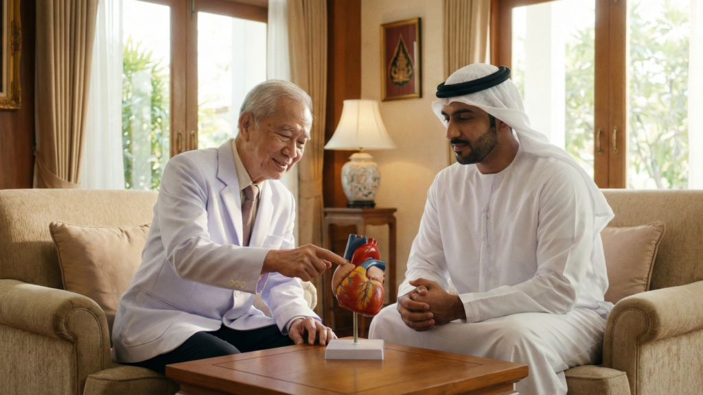 أفضل دكتور قسطرة قلب في تايلاند يشرح لمريض من بوابة الخليج الطبية