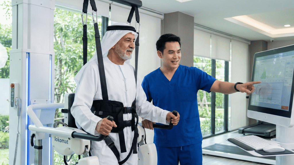 جهاز الروبوت للمشي Lokomat وتأهيل ما بعد الجلطات في تايلاند مع بوابة الخليج الطبية