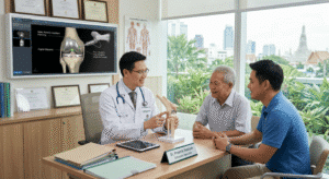 استشارة طبيب العظام حول جراحة الركبة بالروبوت في تايلاند