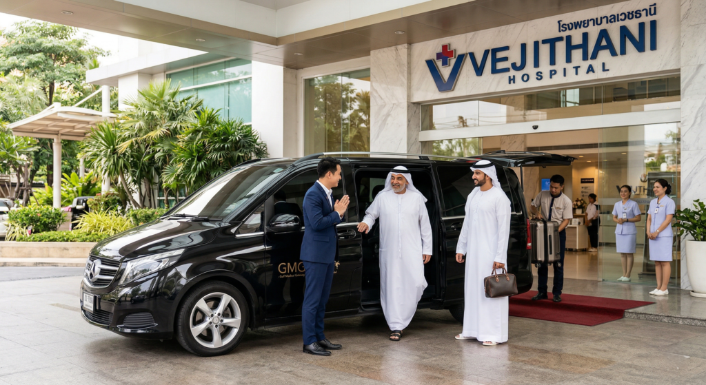 استقبال المطار والتنسيق اللوجستي لمرضى مستشفى ويشتاني عبر بوابة الخليج الطبية